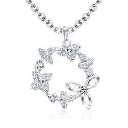 Lovely Shaped with CZ Crystal Silver Necklace SPE-5270